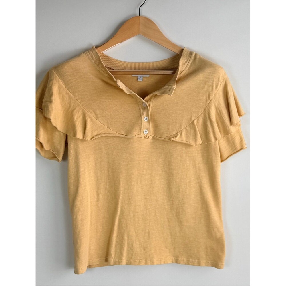 S’edge Mustard Ruffle Henley Top Small Made in USA